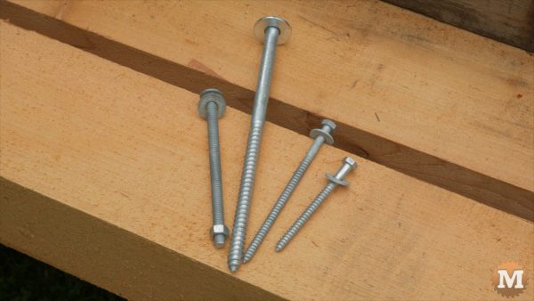 Galvanized bolts used in the Timber Frame Woodshed