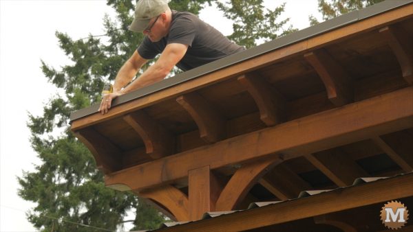 Post and Beam Gazebo - Eve trim is attached with screws into roof panel ribs