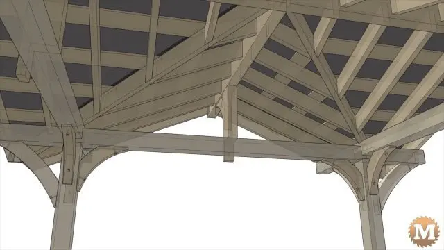 Animation of a Three Gable Timber Frame style Pavilion Gazebo Pergola
