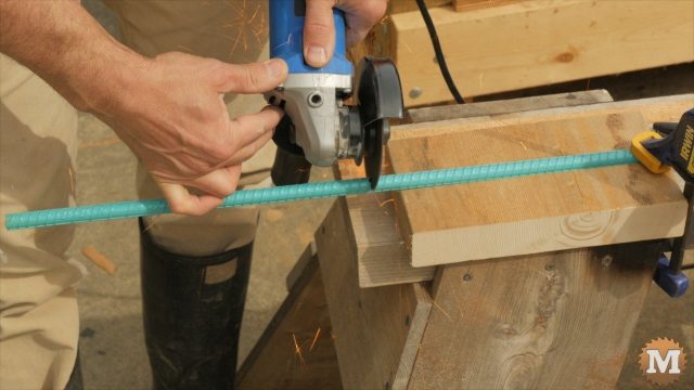 cutting rebar with an angle grinder