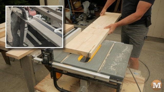 ripping the wood base on the table saw