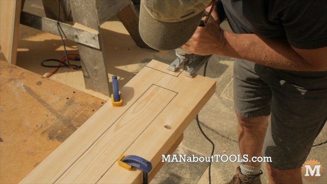 using a jigsaw to cut the notch in the lightweight concrete form base