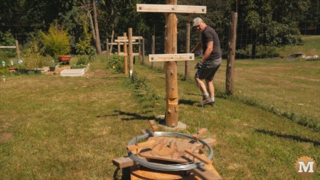 DIY spinning jenny for raspberry trellis wire unspooling