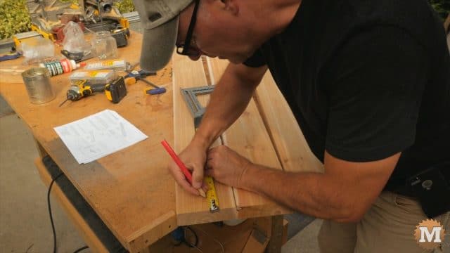 laying out the hole locations on the bench seat slats