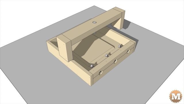 Animated assembly of the outdoor concrete and wood garden bench