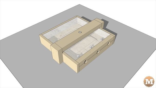 Animated assembly of the outdoor CSA concrete and wood garden bench