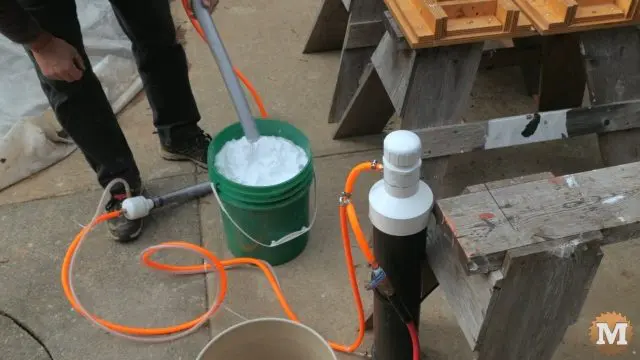 using Darwin's foam mate to create a dense rich foam for the concrete mix