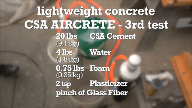 aircrete formula and ingredient blend for this test batch