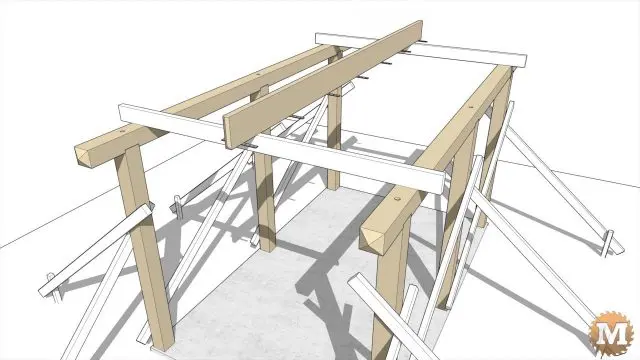 Animation of a cedar pergola designed with curved rafters and curved corner braces