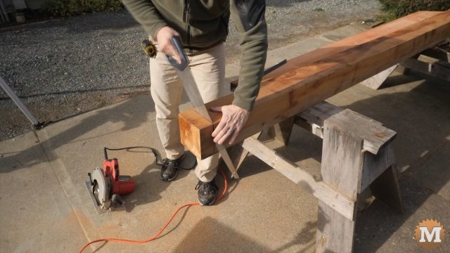 Construction of a cedar pergola designed with curved rafters and curved corner braces