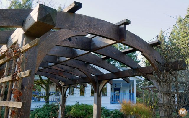 Aged Western Red Cedar Pergola with Sawn Curved Rafters