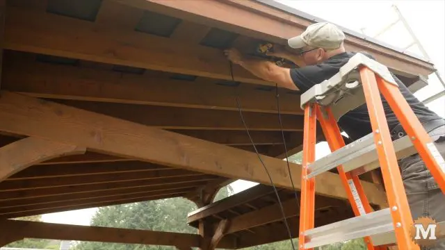 securing solar panel wires to roof rafters under pavilion