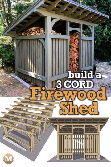 a Timber Frame Style Woodshed that holds 3 cords