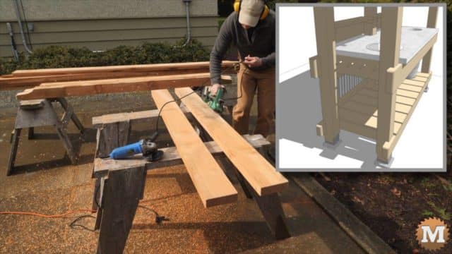 Make a Potting Bench with a Cast Concrete Countertop and Galvanized Corrugated Metal Roof.
