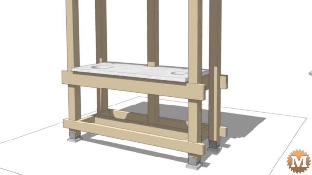 Sketchup Model of a Potting Bench with a Cast Concrete Countertop and Galvanized Corrugated Metal Roof.