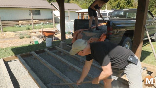 Add gravel under deck frame