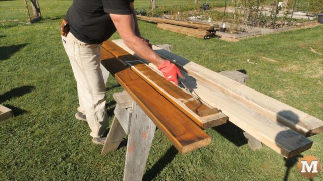 Staining deck boards with roller