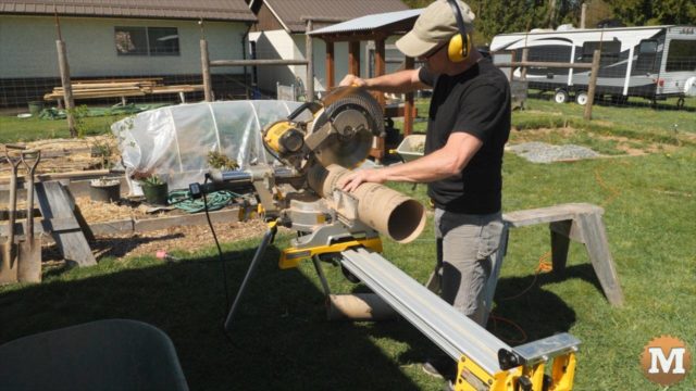 Cutting concrete tubes by rotating on miter saw