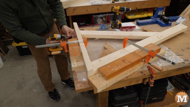 I assembled the frame parts with an improvised jig on my workbench