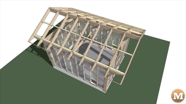 Sketchup Model showing roof of Post and Beam Greenhouse