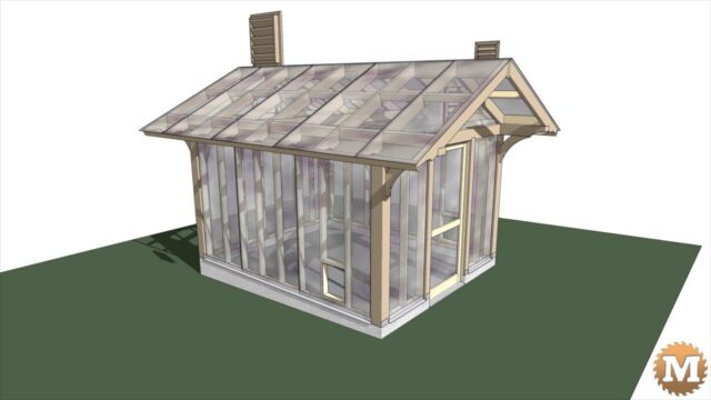 Sketchup Model showing vents on a Post and Beam Greenhouse
