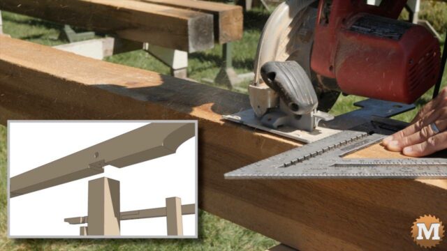 Making wafer cuts with a circular saw in a 6x6 cedar beam 051