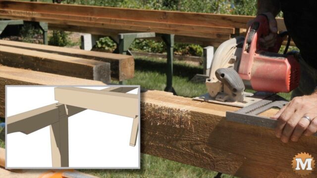 Making wafer cuts with a circular saw in a 6x6 cedar beam