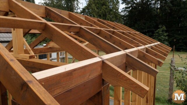 Roof rafters and blocking on a greenhouse roof