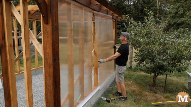 Adding polycarbonate panels to wall of a greenhouse