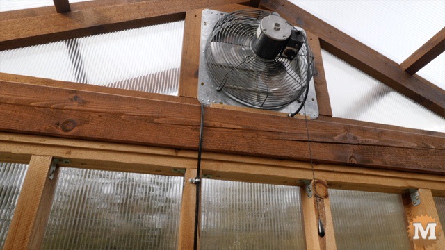 Greenhouse fan in North gable end