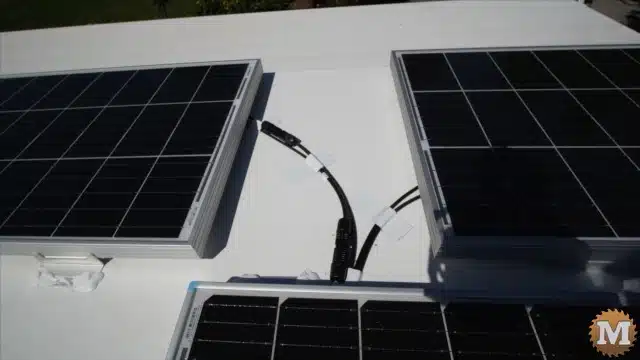 Solar cables taped to the roof of the RV