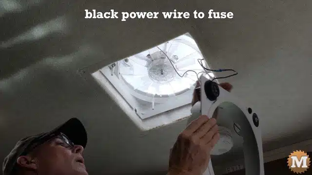 connecting 12V DC power wires to a vent fan