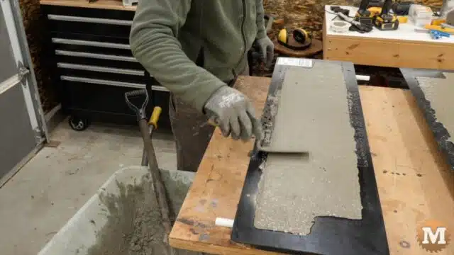 troweling the surface of the wet concrete smooth