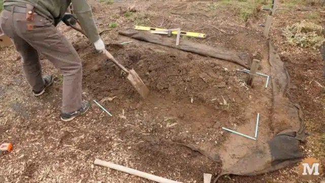 digging a lavel shallow trench around an existing garden bed plot